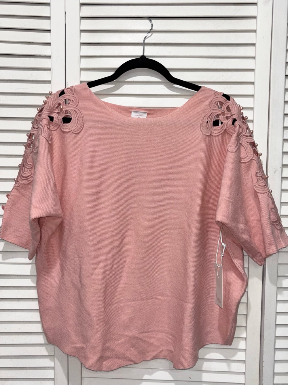 Luna Women's Pink Embroidered Shoulder Top